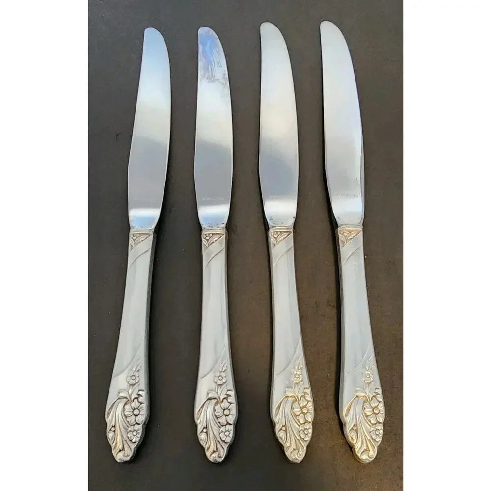 4 Onieda Community EVENING STAR Dinner Knives VTG 1950's Stainless Blade